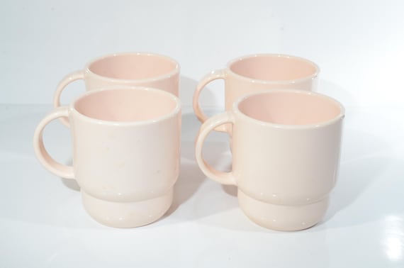Vintage TUPPERWARE Set of 4 Stackable Mug Pale Pink Salmon Pink Color  #22248 USA 3.5" Tall Coffee Cup Coffee Mug Teacup 10 Oz Made in USA - Etsy