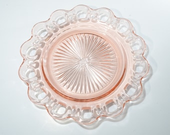 OLD COLONY luncheon plate 8.25" Pink Depression Glass by Hocking glass Lace edge open lace 1930s