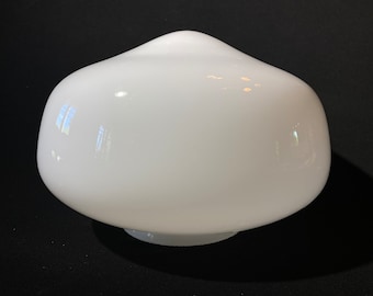 Vintage milk Glass Light Globe Ceiling Light round school house industrial dome cover approx. 6" tall 8.5 inches in diameter white chipped