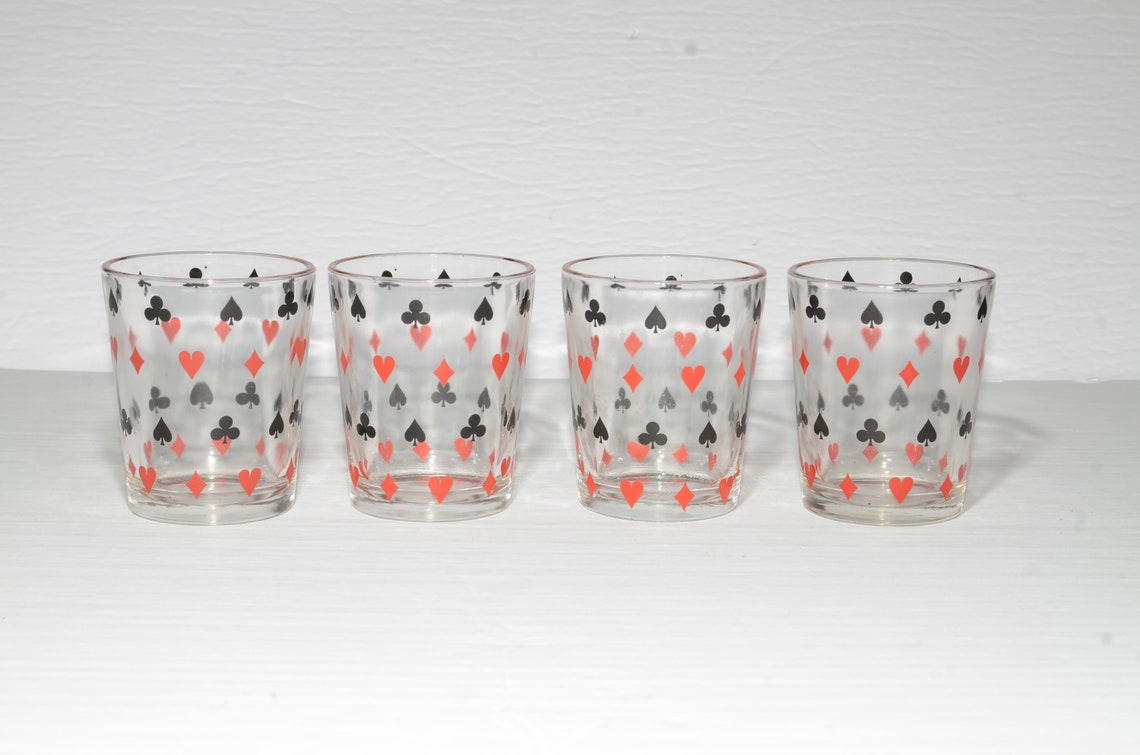 Set of 4 Mustard Glass Vintage Playing Card Glass Retro Glass Etsy