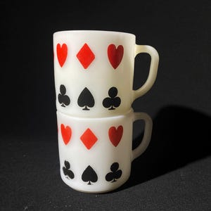 Set van 2 melkglas Federal stapelbare mokken Koffiemokken vintage Hearts Diamonds Clubs Spades card night bridge club poker night WEAR