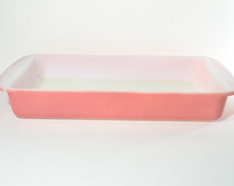 PYREX Flamingo Pink 232 Cake Pan Baking and Serving Dish Mid Century Handles Pyrex Ovenware Bakeware Pink Vintage 1950 2 Qt LOSS Of GLOSS