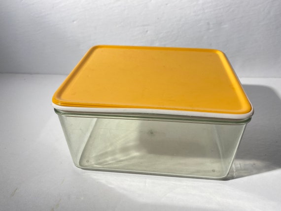 Vintage Mepal Storage Box Canister Clear Yellow Orange Lid Mid