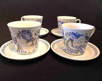 Figgioレア ヴィンテージ アネマリエ マグ&プレートセット VINTAGE PLATES - Lotte Figgjo Norway; Baker Hart Stuart Blue