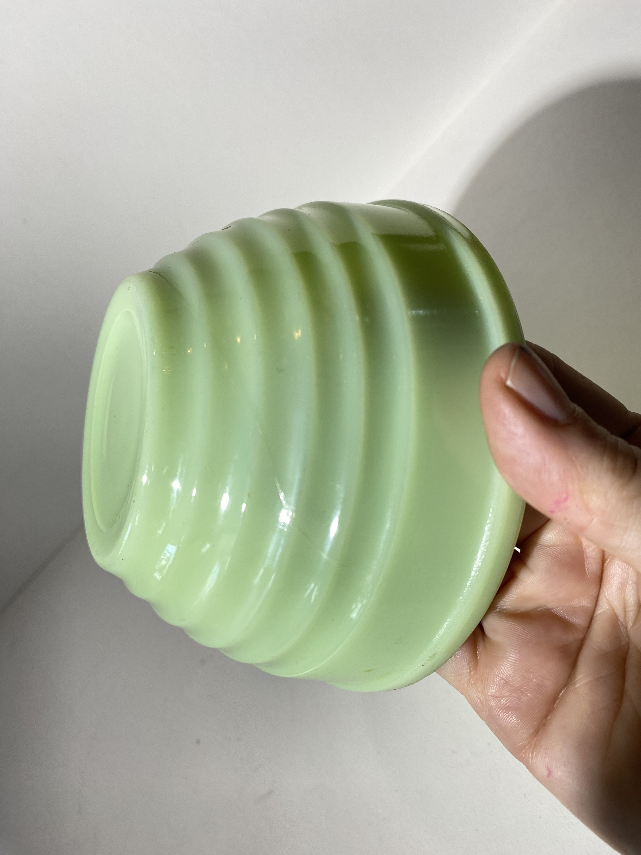 Vintage Jeannette Glass Jadeite Dripping Bowl Round Beehive