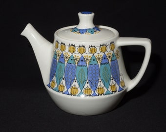 Norway Figgjo CLUPEA teapot server coffee pot vintage midcentury Turi Gramstad Flint 1960s tea pot fish blue purple rare lid