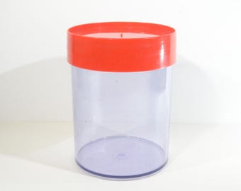 Erik Kold plast Dinamarca Caja de almacenamiento pequeña con tapa roja 7 pulgadas de alto 6035 Plástico acrílico de mediados de siglo RASGUÑOS