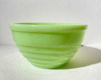 Vintage Jeannette Glass jadeite dripping bowl round Beehive ribbed trinket box vanity tiny CHIPS on rim No lid