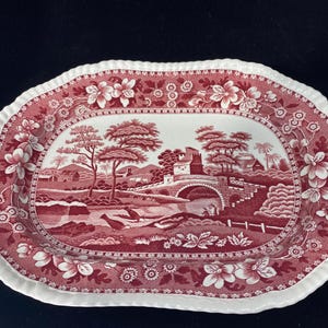 Copeland SPODE'S TOWER Pink platter serving plate 12.5 inches bone china England  transferware scene rose floral Spode Newer backstamp CRACK