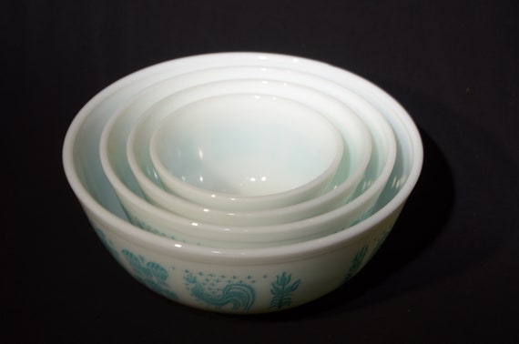 PYREX アーミッシュ バタープリント ターコイズボウル 4個セット 401