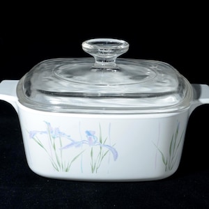 CORNING WARE Shadow Iris A-1 1/2-B Cacerola de 1,5 litros con tapa de vidrio Tapa de Pyrex pirocerámico A-12-C Olla holandesa A7B color morado