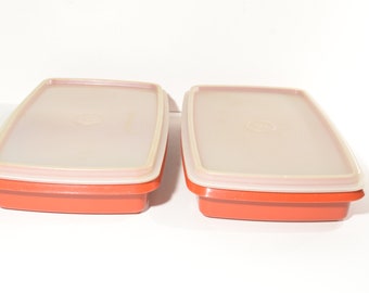 Set of 2 Vintage TUPPERWARE 816 Paprika Color Orange Plastic