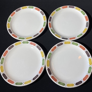 Set of 4 Vintage Grindley DURALINE CARNIVAL plate 7  inches dessert salad restaurant ware vitrified England hotelware Scratches SCUFFING