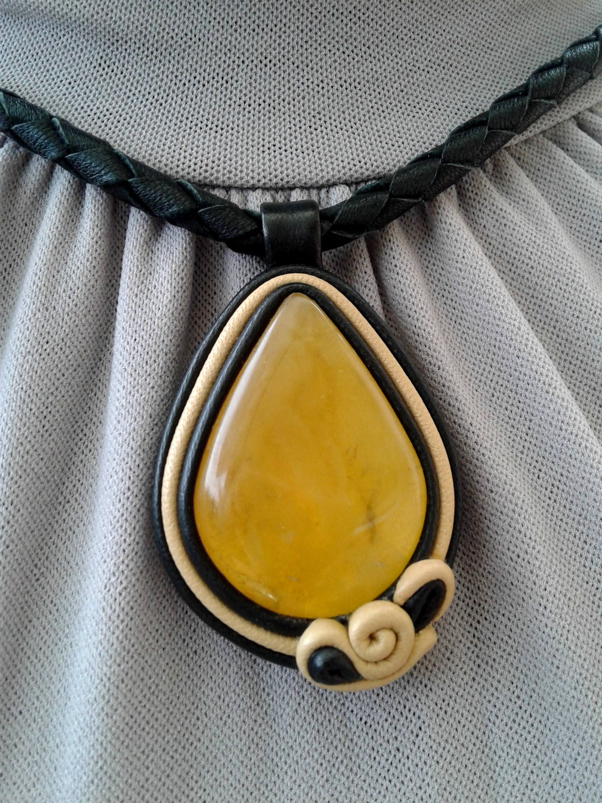 Leather Necklace With Natural Stone Leather Necklace With Etsy