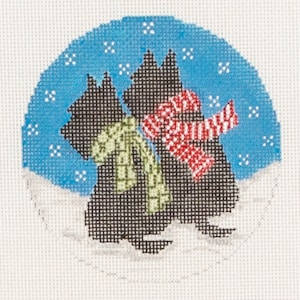 Hand Painted Needlepoint Canvas with Scotties in the Snow