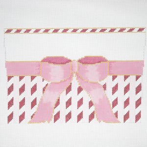 Handpainted Needlepoint Stocking Cuff Canvas for Girl with Candy Cane Stripes