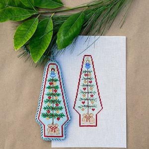 Hand Painted Needlepoint Canvas with Angel and Tree Shape