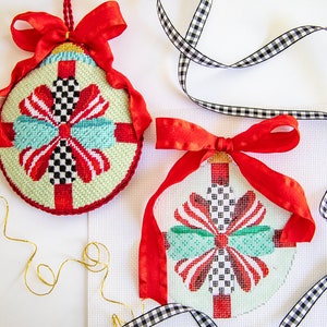 Hand Painted Needlepoint Christmas Bow Canvas