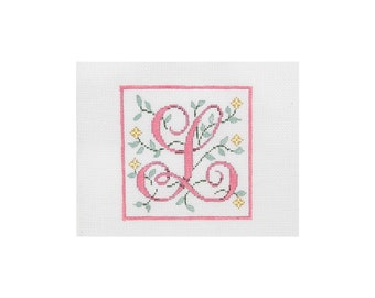 Handpainted Needlepoint Small French Inspired Monogram, Letter "L"