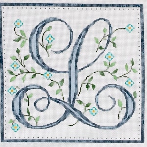 Handpainted Needlepoint Canvas, French Style Ribbon Letter, "L" Monogram
