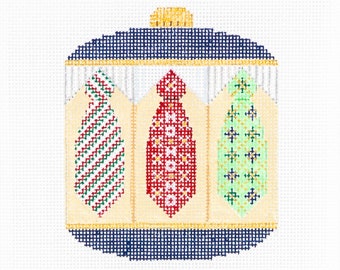 Hand Painted Needlepoint Necktie Christmas Ornament Canvas