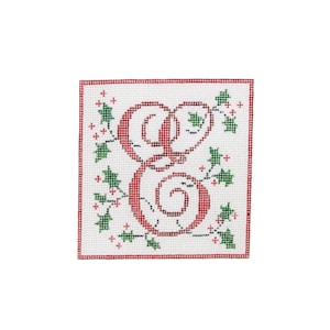 Handpainted Needlepoint Canvas Small French Inspired Christmas Monogram &quot;E&quot;