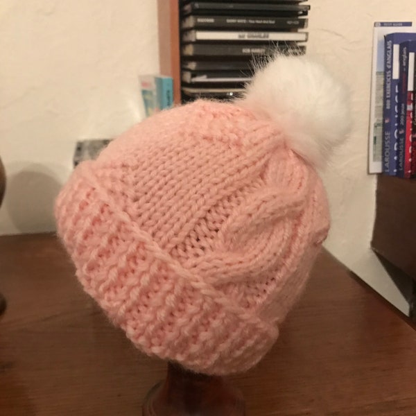 Bonnet bébé 6-12 mois avec pompon fourrure synthétique