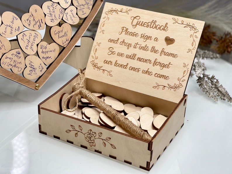 Hearts Wedding Guest Book Alternative Wood Guestbook Etsy