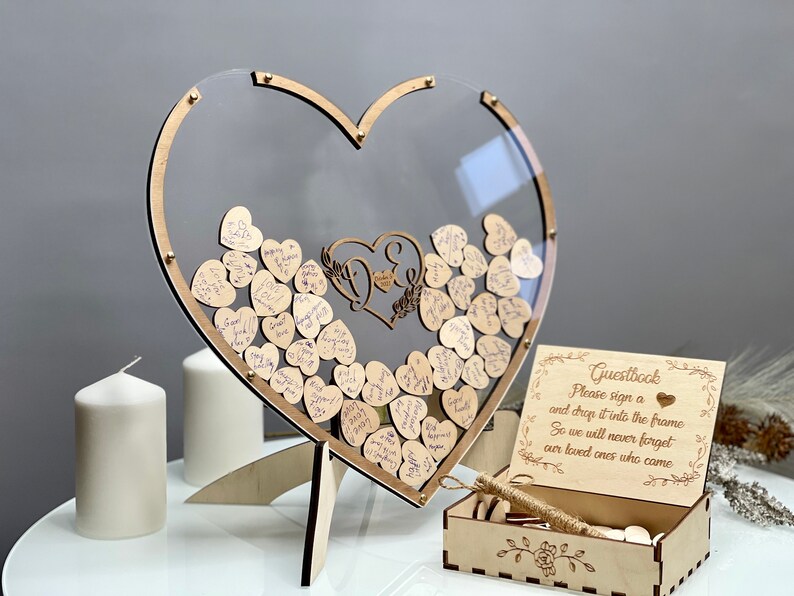 Hearts Wedding Guest Book Alternative Wood Guestbook Etsy
