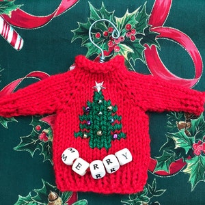 Merry Hand Knit Mini Sweater Christmas Ornament