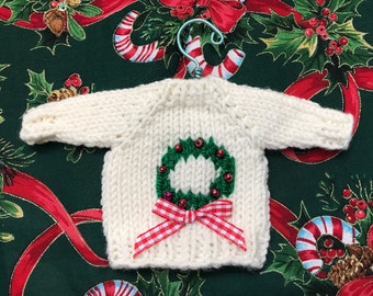 Wreath Hand Knit Mini Sweater Christmas Ornament