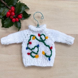 Christmas Tree Lights Hand Knit Mini Sweater Ornament Holiday Gift