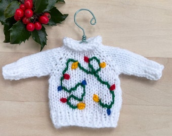 Christmas Tree Lights Hand Knit Mini Sweater Ornament Holiday Gift