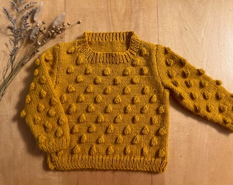 Hand Knit Baby Popcorn Pullover Sweater - Size 12 months