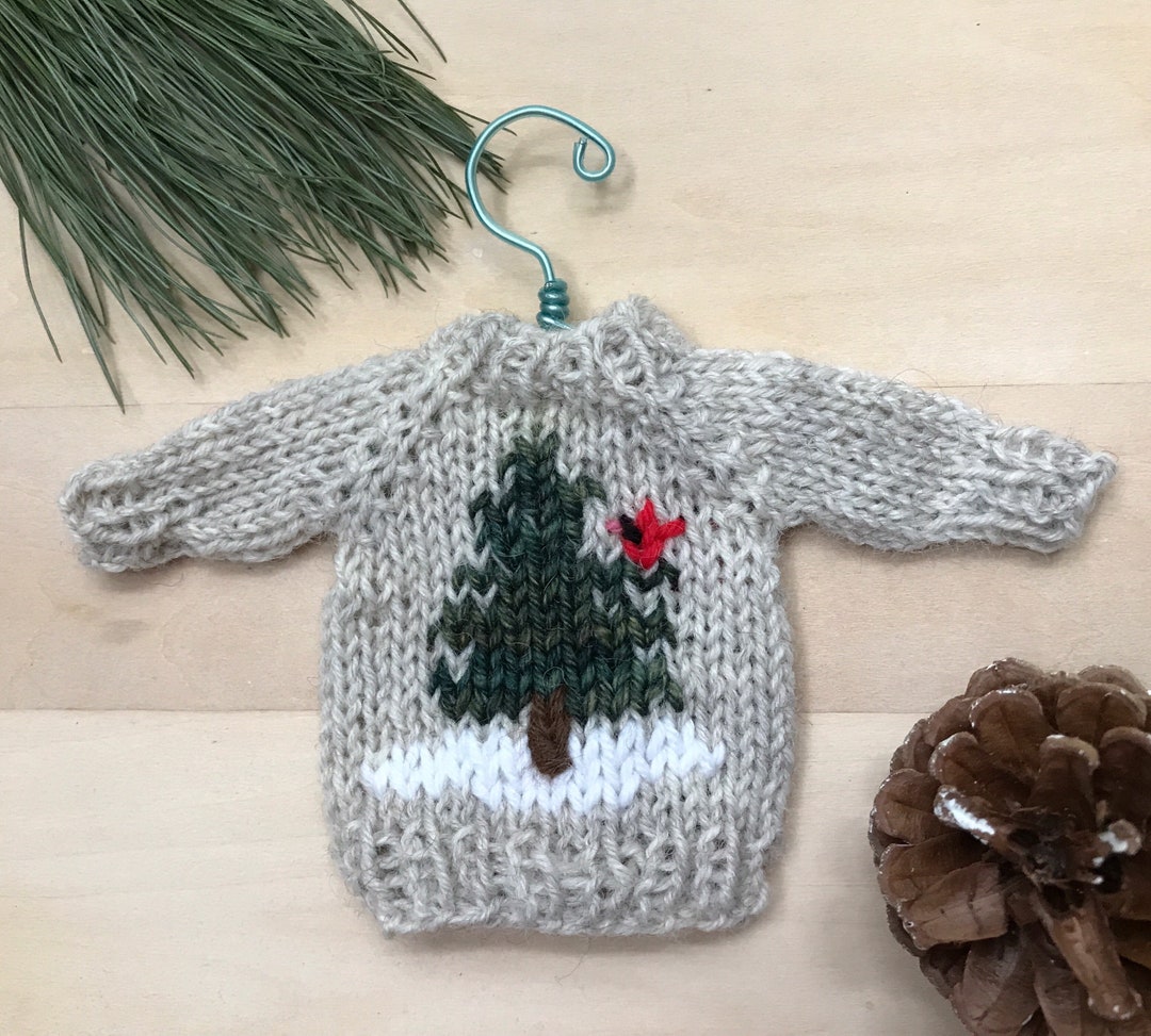 Cardinal in a Fir Tree Hand Knit Mini Sweater Ornament - Etsy