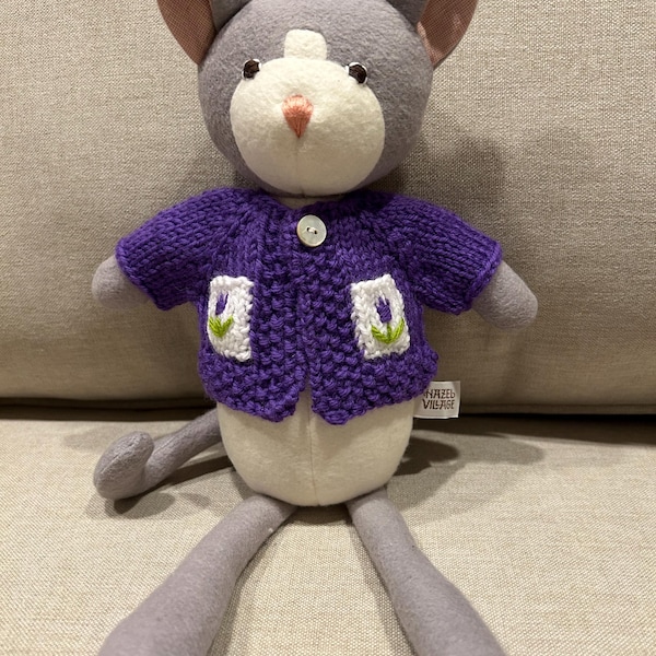 Tulip Pockets Hand knit Cardigan for 14” Doll or Animal