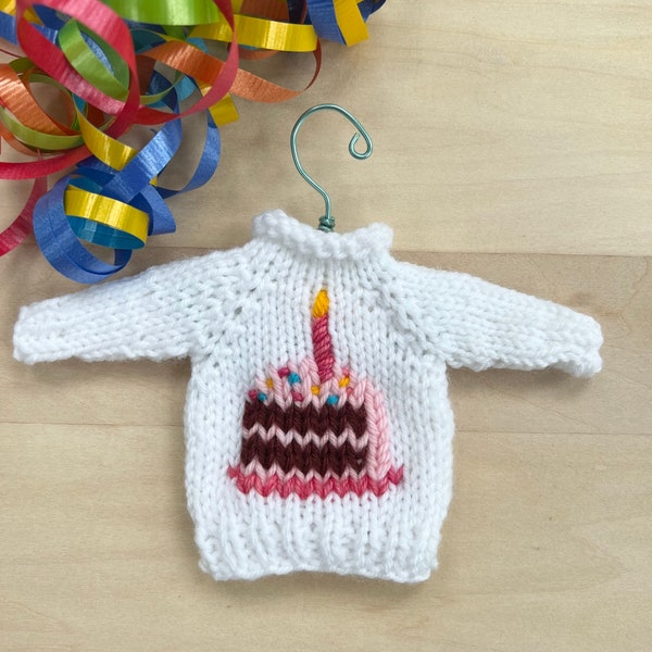 Mini Sweater Ornament with Birthday Cake