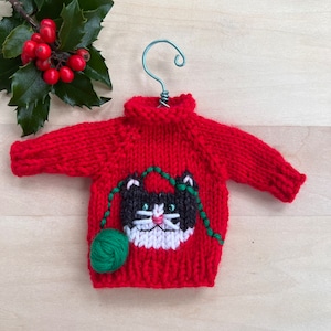 Tuxedo Kitty Hand Knit Mini Sweater Ornament