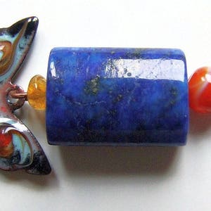 Boucles d'oreilles artisanales, Boho chic, papillon, bleu ciel, émaux sur cuivre, Lapis Lazuli, Cornaline, Citrine, pierres semi-précieuses image 4