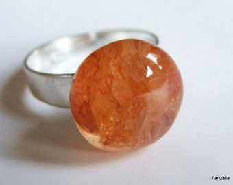 Bague pierre naturelle, Quartz doré à inclusions, pierre naturelle non traitée, bijou déclaration, anneau réglable argenté, bague artisanale