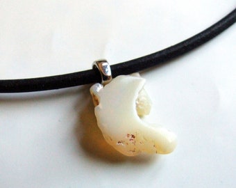 Father's Day, natural rough Opal necklace, white Australian stone, Lightning Ridge Mine, Black Opal, black leather cord, nature jewel