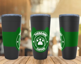 Green Logo 20oz Hot Cold Tumblers || Toebeans Coffee Logo, Stainless Steel Cup, Cute Travel Cup, Kawaii Cat Cup, Cat Lover Gift, Starbucks
