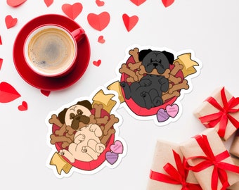 Funny Cute Pug Valentine Sticker || Vinyl Sticker, Laptop Sticker, Sticker, Cute Pug Sticker, Pug, Black Pug, Car Decal, Pug Mom Sticker