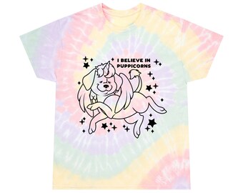 I believe in Puppicorns Tie-Dye Tee || Puppicorn, Puppy Unicorn, Dog Unicorn, Cute Unicorn Shirt