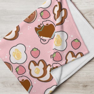 Kitty Breakfast Throw Blanket 60”x50” [MULTIPLE COLORS] || Cute Cat Blanket, Cute Breakfast Blanket, Kawaii Cat Blanket