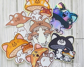 Cute Funny Cat Mushroom Stickers || Cat Mushroom Sticker, Cute Cat Stickers, Pastel Cat Stickers, Cat Laptop, Water Bottle Sticker
