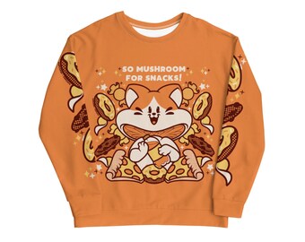 So Mushroom for Snacks Meowshroom Unisex Large Print Sweatshirt || Cat Shirt, Mushroom Cat Lover Sweater, Cute Cat Sweater, Kawaii Sweater