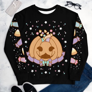 Halloween Candy Filled Cat-o-Lantern Large Print Sweatshirt || Halloween Shirt, Cat Shirt, Cute Cat Sweater, Relateble Shirt, Kawaii Shirt