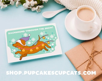 Dachshund Through The Snow 5 Pack Folded Cards || Christmas Card, Holiday Cards,  Cute Christmas Card, Cute Dog Card, Free Shipping