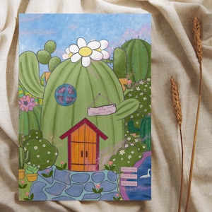 Cactus house gift card for her, for him, recycled birthday gift card for kids, hand drawn greeting card,